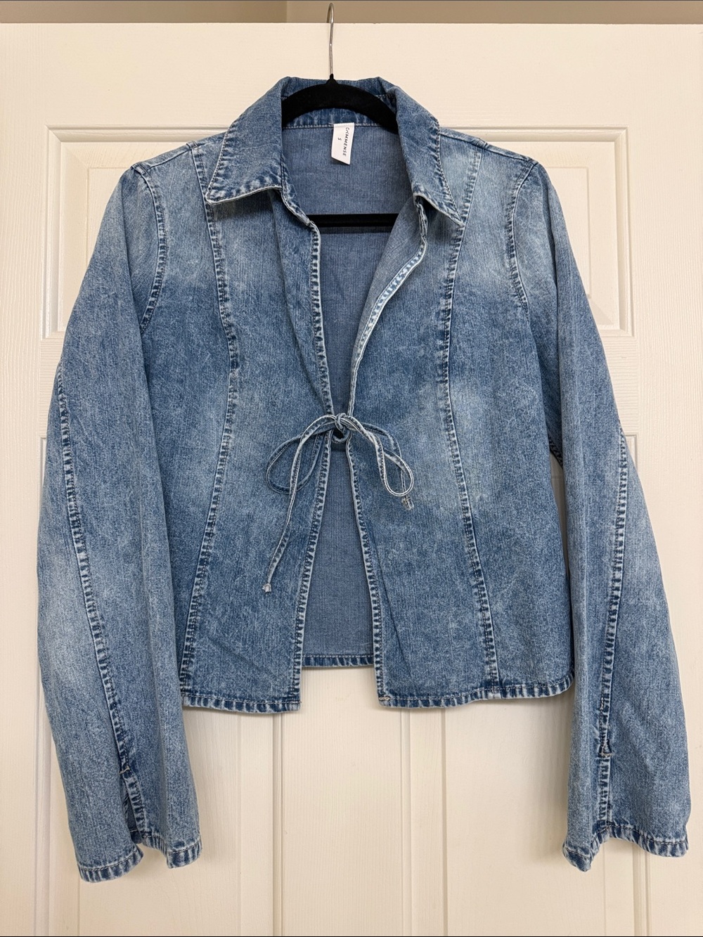 Commense Light Blue Tie-Front Denim Top